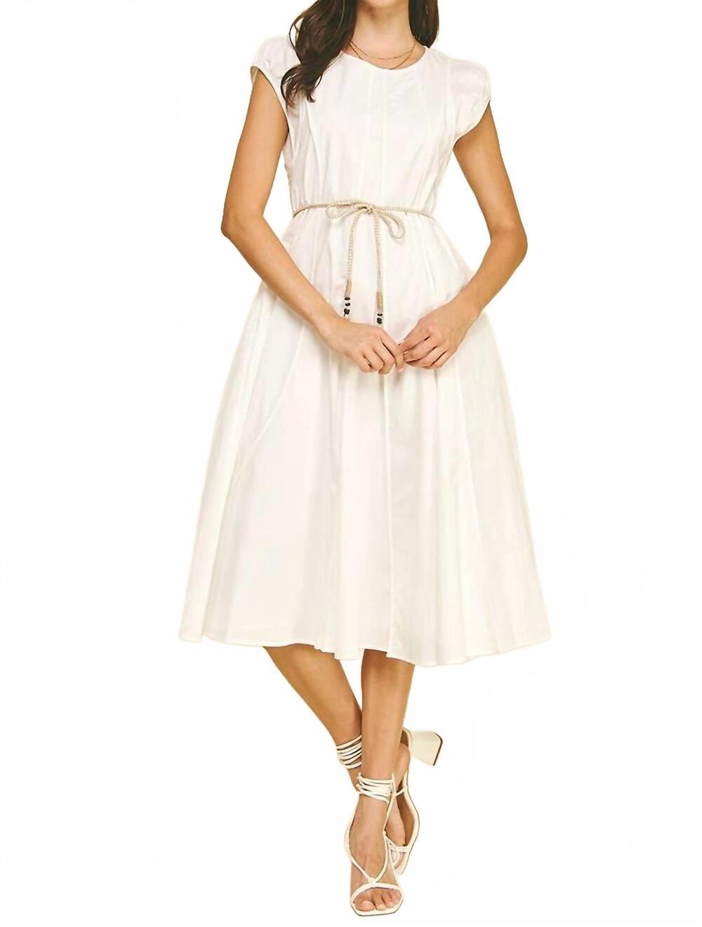 NEW PINCH stitch detailed midi dress with shell accent belt in off white